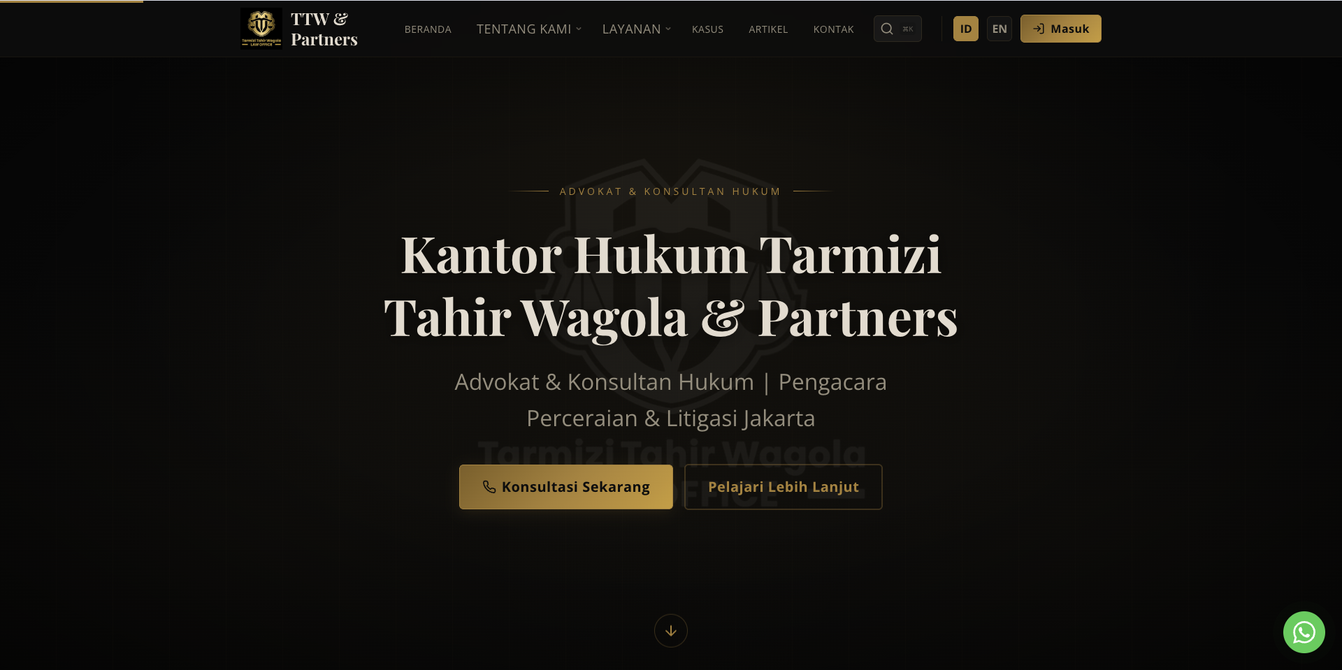 Halaman utama website Kantor Hukum Tarmizi Tahir Wagola & Partners